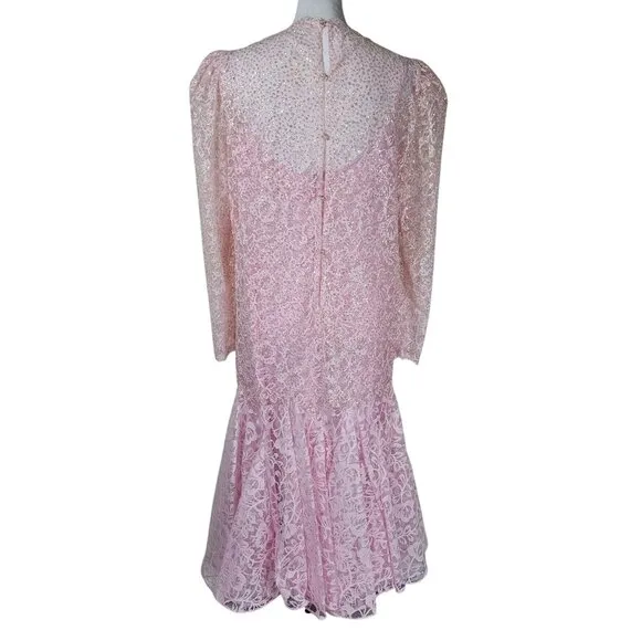 VTG Lillie Rubin Pink Sparkly Mermaid Dress Sz 12 Lace 2 Piece Bling Barbiecore