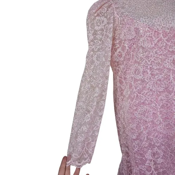 VTG Lillie Rubin Pink Sparkly Mermaid Dress Sz 12 Lace 2 Piece Bling Barbiecore