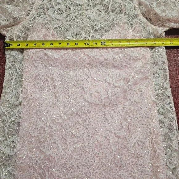 VTG Lillie Rubin Pink Sparkly Mermaid Dress Sz 12 Lace 2 Piece Bling Barbiecore