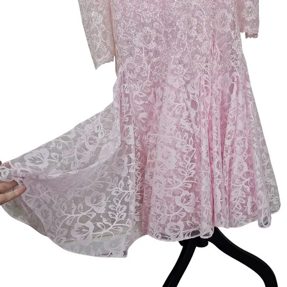 VTG Lillie Rubin Pink Sparkly Mermaid Dress Sz 12 Lace 2 Piece Bling Barbiecore