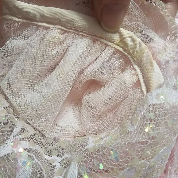 VTG Lillie Rubin Pink Sparkly Mermaid Dress Sz 12 Lace 2 Piece Bling Barbiecore
