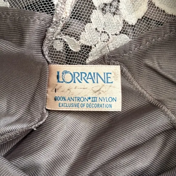 {VTG} Lorraine | Babydoll Floral Lace Trim Nylon Slip Dress Lingerie Mauve (34)