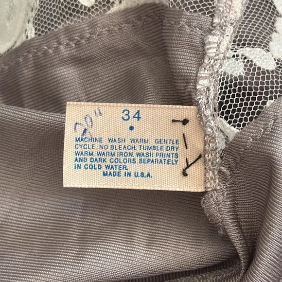 {VTG} Lorraine | Babydoll Floral Lace Trim Nylon Slip Dress Lingerie Mauve (34)