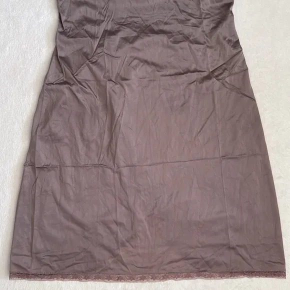 {VTG} Lorraine | Babydoll Floral Lace Trim Nylon Slip Dress Lingerie Mauve (34)