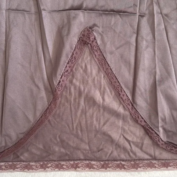 {VTG} Lorraine | Babydoll Floral Lace Trim Nylon Slip Dress Lingerie Mauve (34)