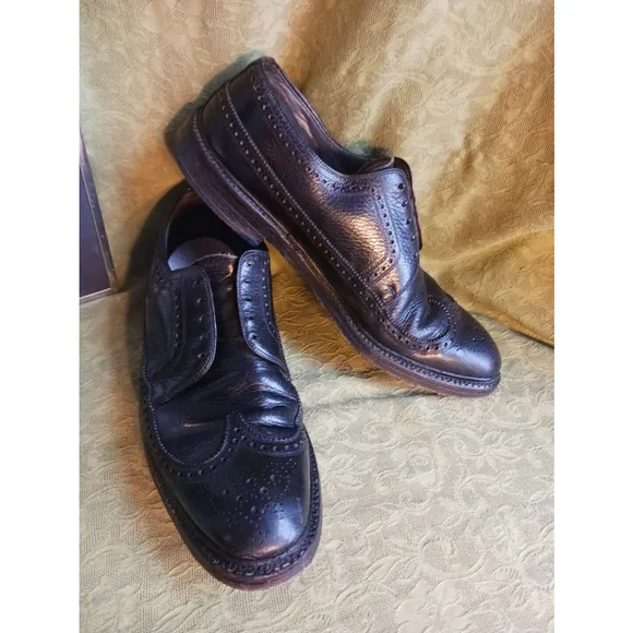 VTG Stafford Wingtips Brogues Shoes Mens 11 Black Leather Shock Easer Cushion