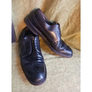 VTG Stafford Wingtips Brogues Shoes Mens 11 Black Leather Shock Easer Cushion