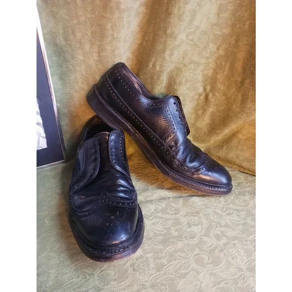 VTG Stafford Wingtips Brogues Shoes Mens 11 Black Leather Shock Easer Cushion