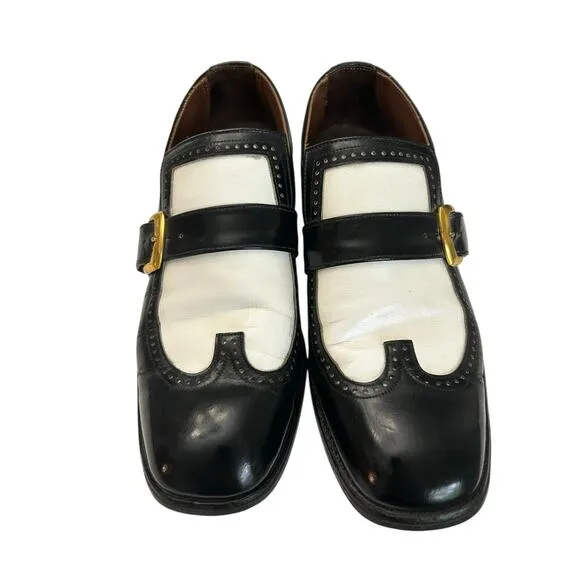 VTG Stuart Holmes Monk Strap Black and White Wingtip Leather Oxfords Size 10.5