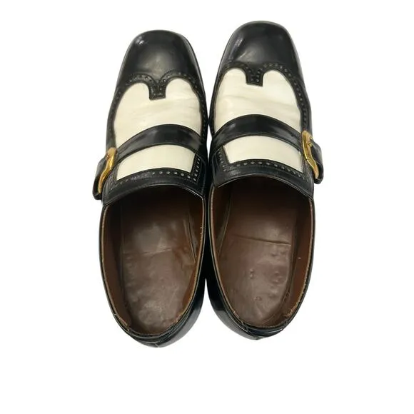 VTG Stuart Holmes Monk Strap Black and White Wingtip Leather Oxfords Size 10.5