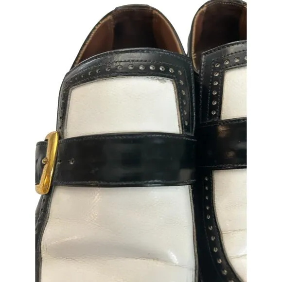 VTG Stuart Holmes Monk Strap Black and White Wingtip Leather Oxfords Size 10.5