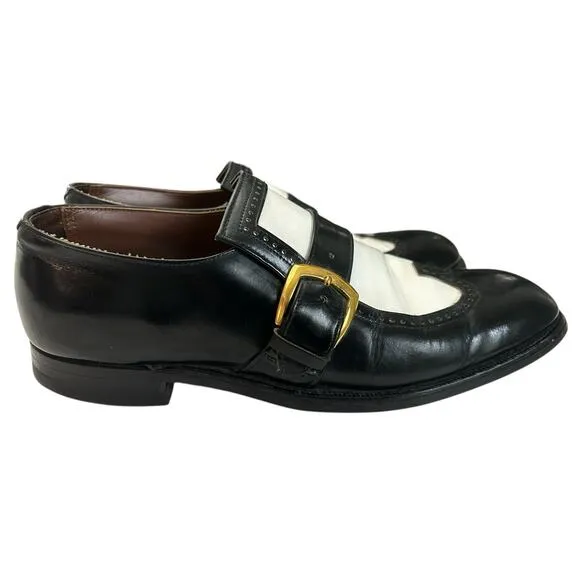 VTG Stuart Holmes Monk Strap Black and White Wingtip Leather Oxfords Size 10.5