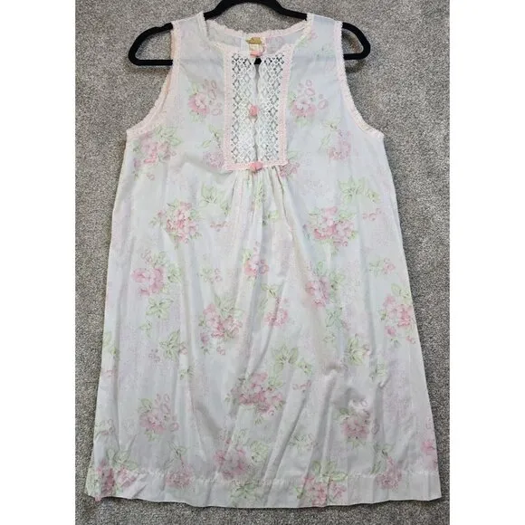 VTG USA Barbizon 2 Pc Matching Robe &amp; Nightgown Cotton Floral Lightweight Size M