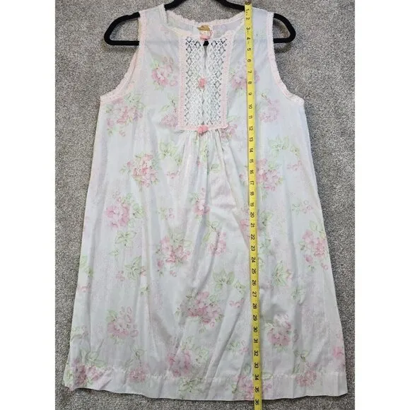 VTG USA Barbizon 2 Pc Matching Robe &amp; Nightgown Cotton Floral Lightweight Size M
