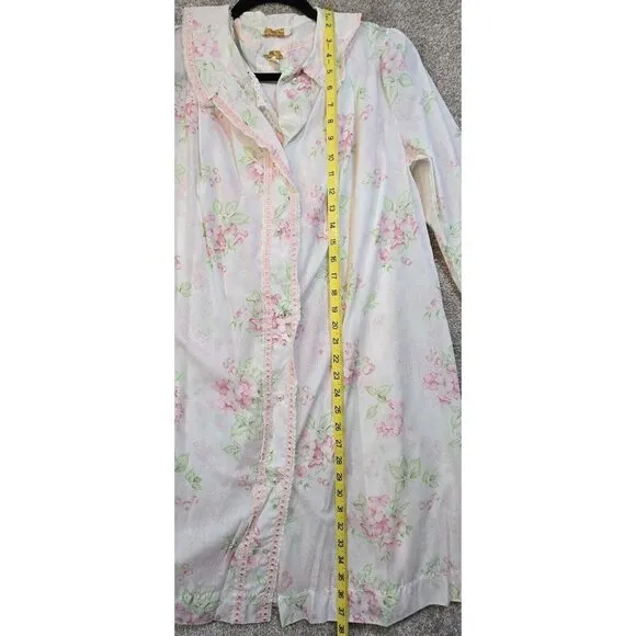 VTG USA Barbizon 2 Pc Matching Robe &amp; Nightgown Cotton Floral Lightweight Size M
