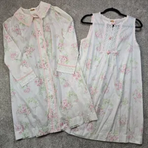 VTG USA Barbizon 2 Pc Matching Robe &amp; Nightgown Cotton Floral Lightweight Size M