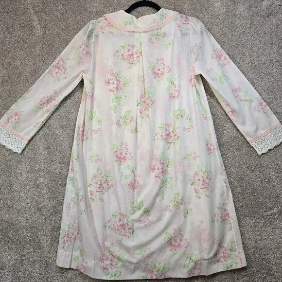 VTG USA Barbizon 2 Pc Matching Robe &amp; Nightgown Cotton Floral Lightweight Size M