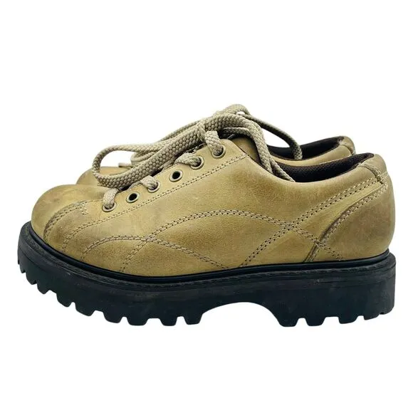 Vtg Y2K American Eagle Outfitters Beige Leather Round Toe Chunky Oxfords Sz 7