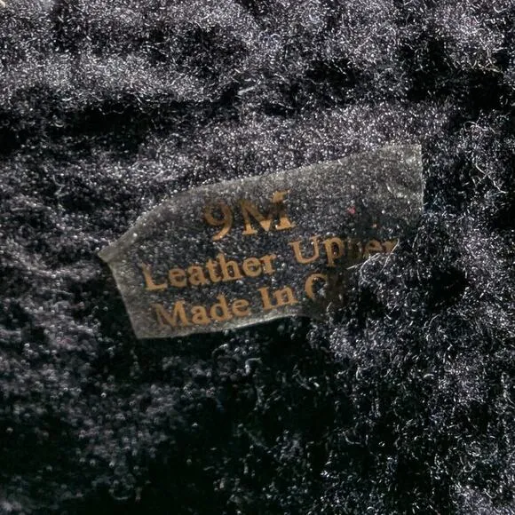 Vtg Y2K Art Effects Black Leather Floral Embroidered Faux Shearling Lined Clog 9