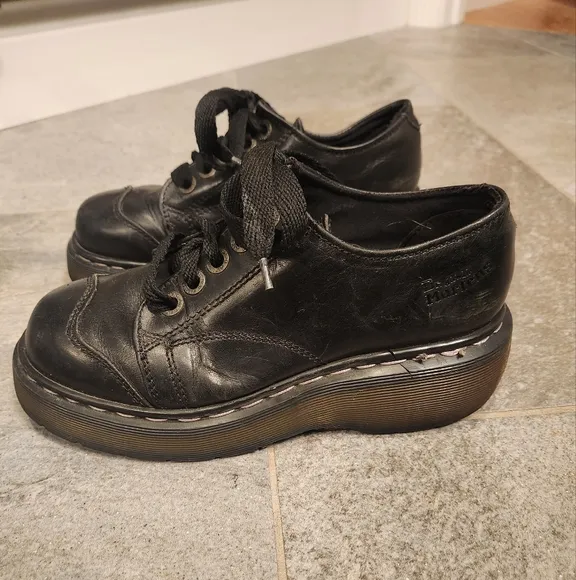 Vtg Y2K Doc Dr Martens Black Leather 8651 Platform Oxford Air Wair Unisex 4