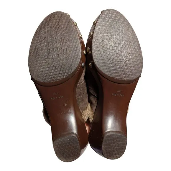 Vtg Y2K Stuart Weitzman Circuit Cola Brown Suede Shearling Lined Wedge Clogs 7