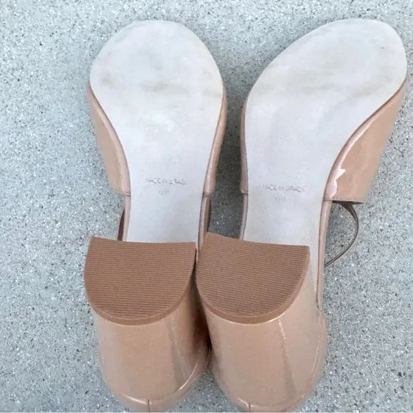 WALKING CRADLES patent leather heels dance pumps nude neutral strappy block tan
