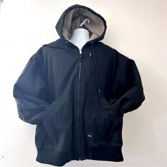WALLS WORKWEAR Canvas Hooded Sherpa Lined Work Shop Chore Jacket Black Mens XXL