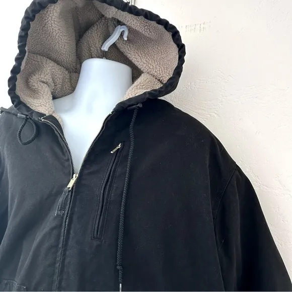 WALLS WORKWEAR Canvas Hooded Sherpa Lined Work Shop Chore Jacket Black Mens XXL
