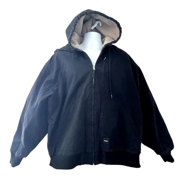 WALLS WORKWEAR Canvas Hooded Sherpa Lined Work Shop Chore Jacket Black Mens XXL