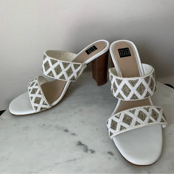 WHITE House Black Market, WHBM Jenna beaded two band Heels Size 8