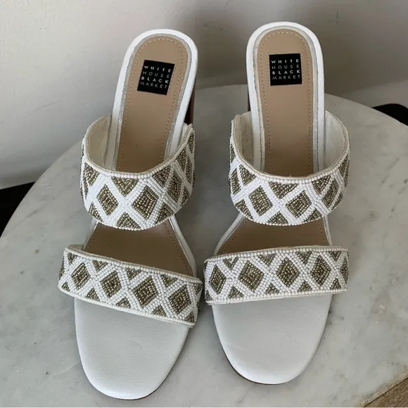 WHITE House Black Market, WHBM Jenna beaded two band Heels Size 8