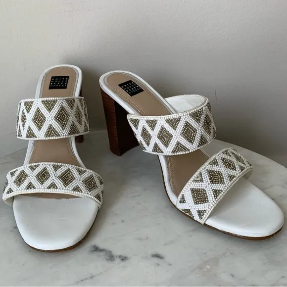 WHITE House Black Market, WHBM Jenna beaded two band Heels Size 8
