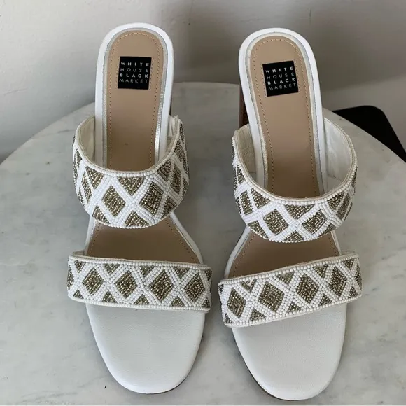 WHITE House Black Market, WHBM Jenna beaded two band Heels Size 8