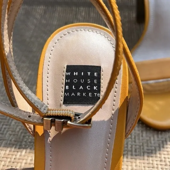 WHITE HOUSE BLACK MARKET Yellow Open toe heels with ankle strap women’s size 9