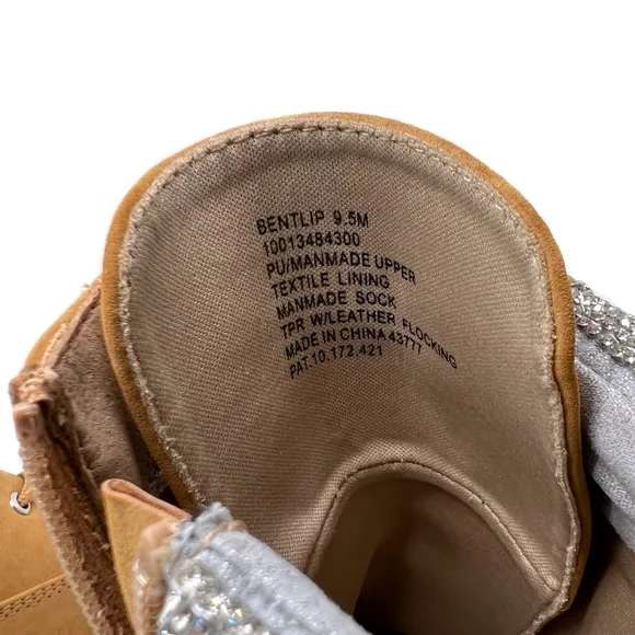 Wild Pair Bentli Lug Sole Bootie with Rhinestone Trim Tan Nubuck Size 9.5