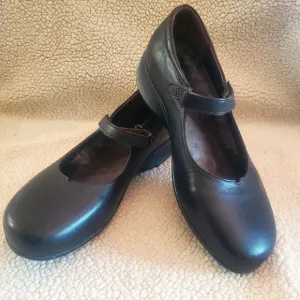 WOLKY Leather Black Mary Jane Shoes - Cushioned Insole Velcro Strap - Size 7.5