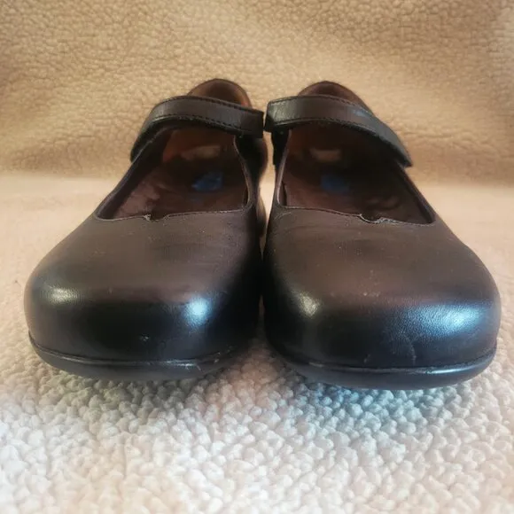 WOLKY Leather Black Mary Jane Shoes - Cushioned Insole Velcro Strap - Size 7.5