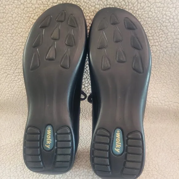 WOLKY Leather Black Mary Jane Shoes - Cushioned Insole Velcro Strap - Size 7.5