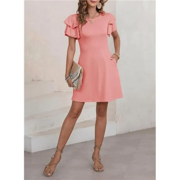 Women 2025 Summer Ruffle Edge Sleeve Dresses Floral Casual Beach Mini