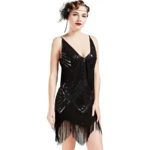 WOMEN'S 1920s Flapper Dress V Neck Slip Dress Black