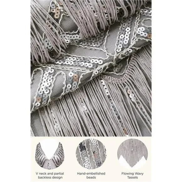 WOMEN'S 1920s Flapper Dress V Neck Slip Dress Light Gray