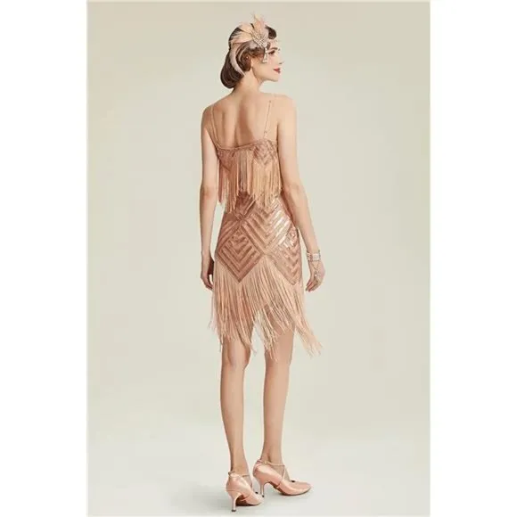 WOMEN'S 1920s Flapper Dress V Neck Slip Dress Rose Gold