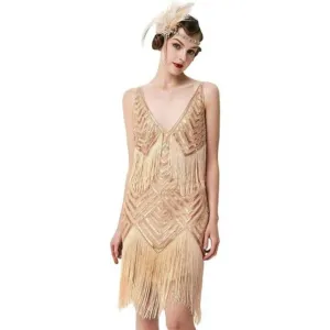 WOMEN'S 1920s Flapper Dress V Neck Slip Dress Rose Gold