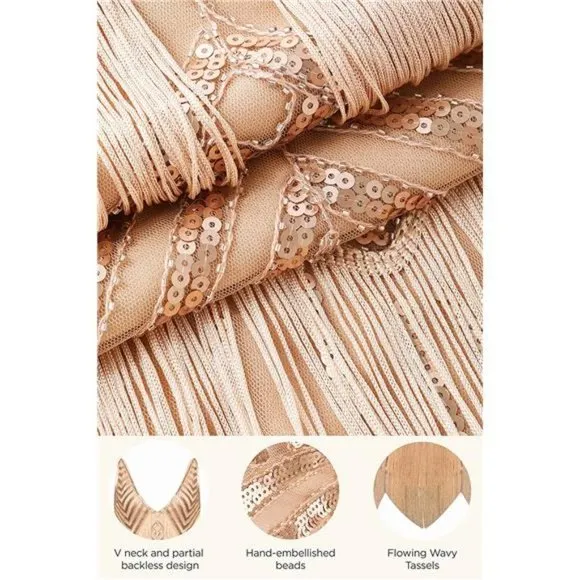WOMEN'S 1920s Flapper Dress V Neck Slip Dress Rose Gold