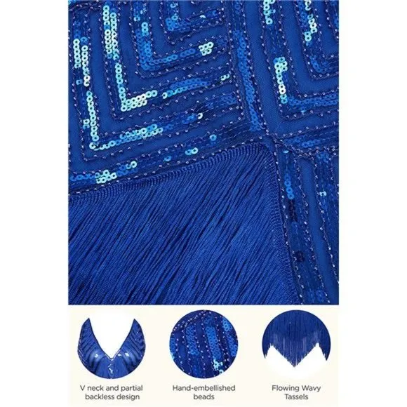 WOMEN'S 1920s Flapper Dress V Neck Slip Dress Royal Blue