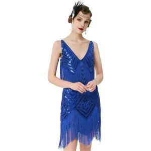 WOMEN'S 1920s Flapper Dress V Neck Slip Dress Royal Blue