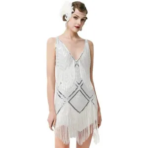 𝅺WOMEN'S 1920s Flapper Dress V Neck Slip Dress White