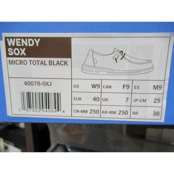 Women's Hey dude Wendy Sox Slip On Casual Shoes Sneaker Micro Total Black