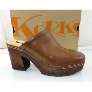 Women's Korks Lori Platform Block Heel Clog Mule Comfort Tan / Brown Size 9