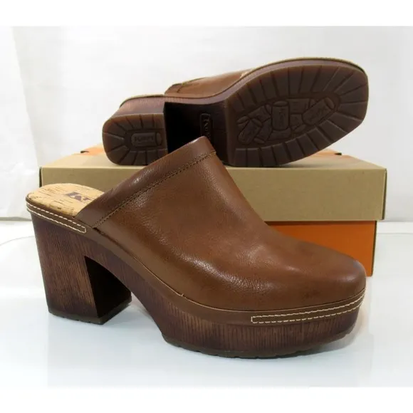 Women's Korks Lori Platform Block Heel Clog Mule Comfort Tan / Brown Size 9